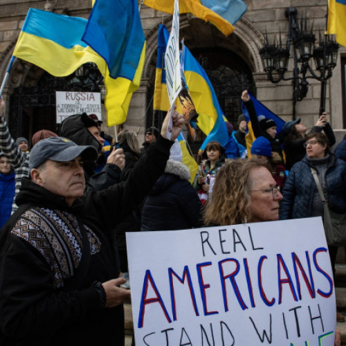 Miting de sprijin pentru Ucraina la Boston, cu o zi înainte de aniversarea invaziei